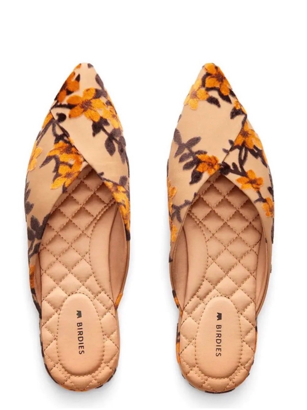 BIRDIES The Swan Floral Marigold Floral Pointy Mule Slip-on Flat burnt velvet